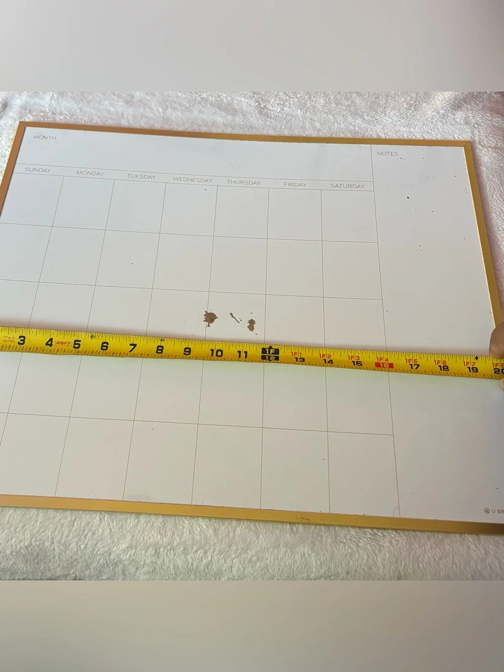 Gold Framed Dry Erase Monthly Calendar Whiteboard | 20” x 16” Planner Organizer